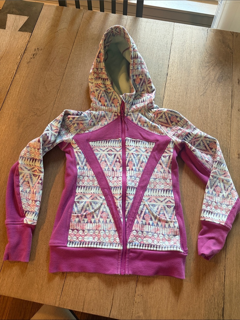 Ivivva Girls' Magenta Hooded Zip Jacket with Multicolor Aztec Print
